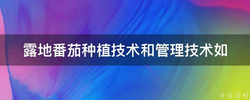 露地番茄种植技术和管理技术(如何提高收成和品质)