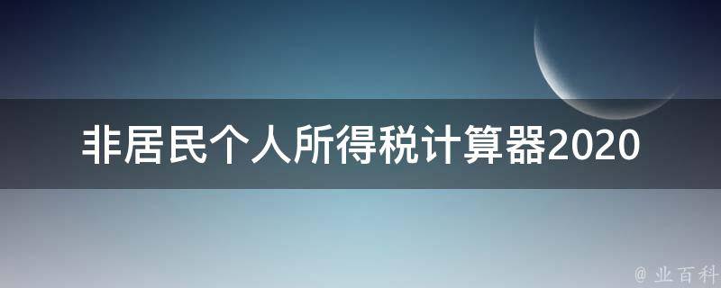 非居民个人所得税计算器2020_如何使用并准确计算所得税