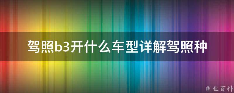 驾照b3开什么车型_详解驾照种类与车型对应关系