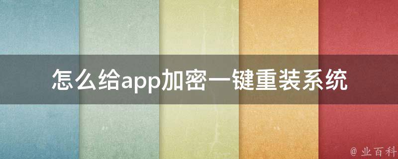 怎么给app加密一键重装系统