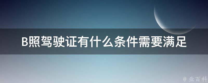 B照***有什么条件_需要满足哪些要求才能申请B照***