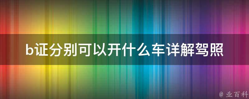 b证分别可以开什么车(详解**种类及适用车型)