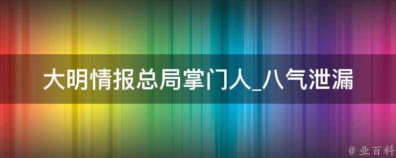 大明情报总局掌门人