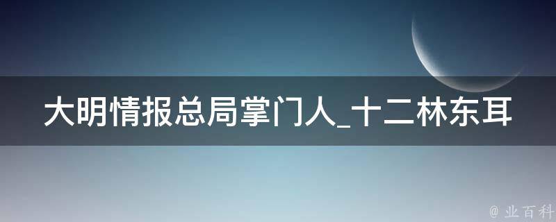 大明情报总局掌门人