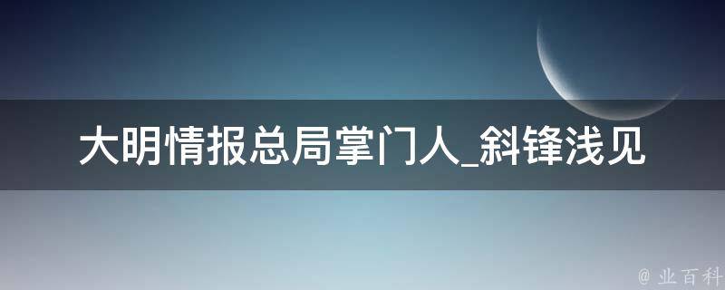 大明情报总局掌门人