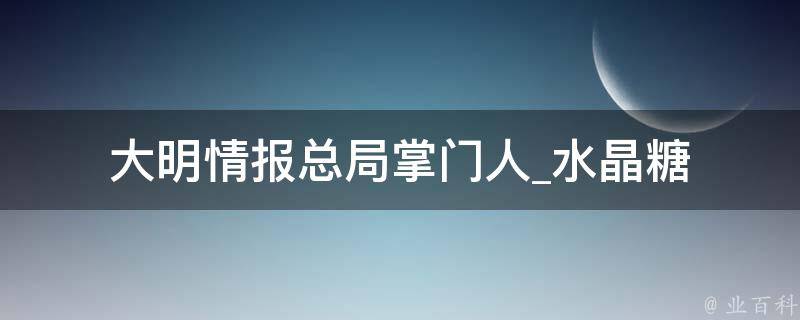 大明情报总局掌门人