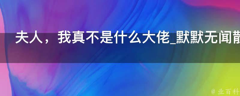 夫人，我真不是什么大佬