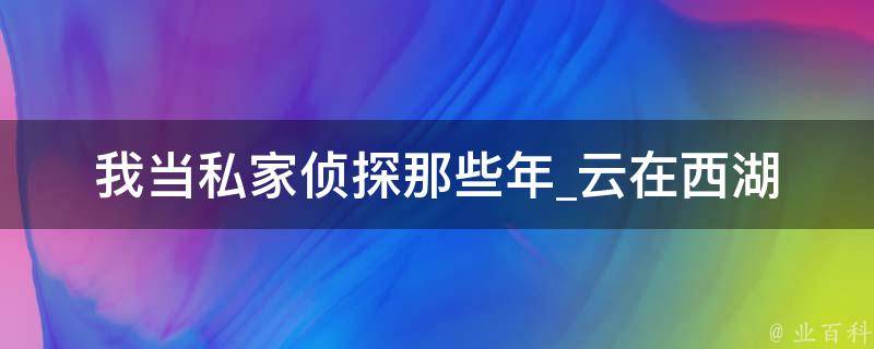 我当私家侦探那些年