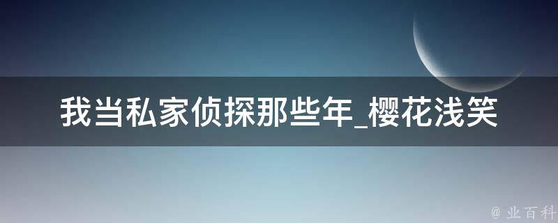 我当私家侦探那些年