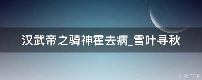 汉武帝之骑神霍去病