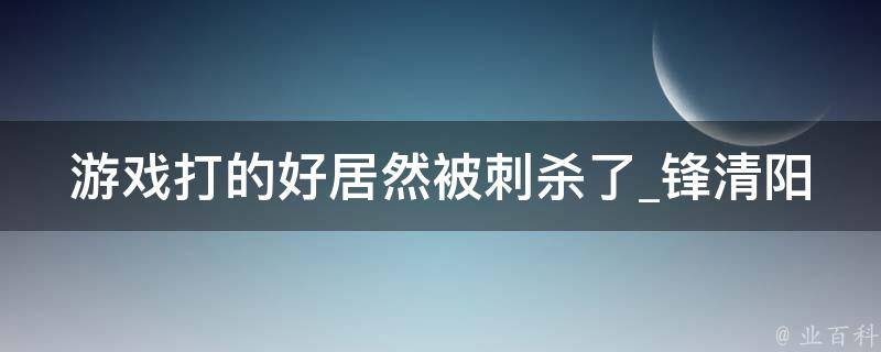 游戏打的好居然被刺杀了