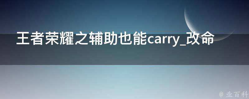 王者荣耀之辅助也能carry