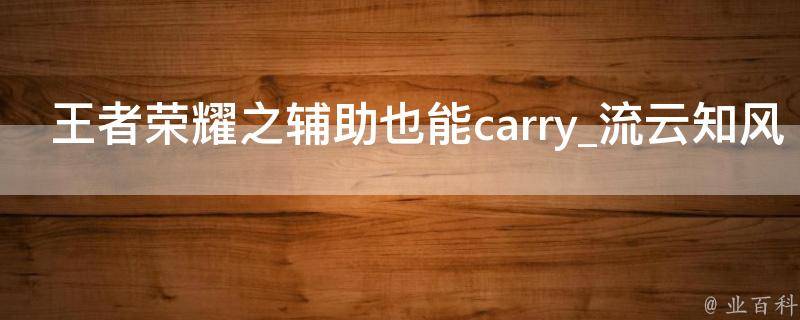 王者荣耀之辅助也能carry