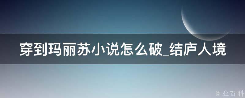 穿到玛丽苏小说怎么破