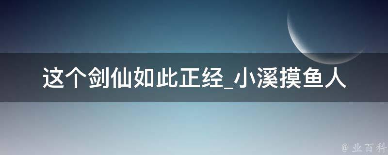 这个剑仙如此正经