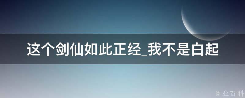 这个剑仙如此正经