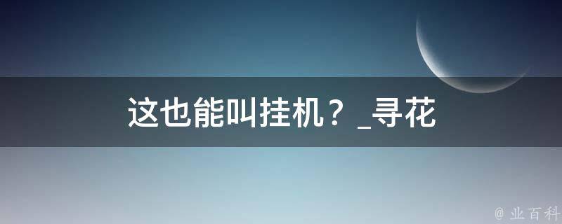 这也能叫挂机？