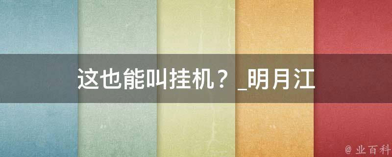 这也能叫挂机？