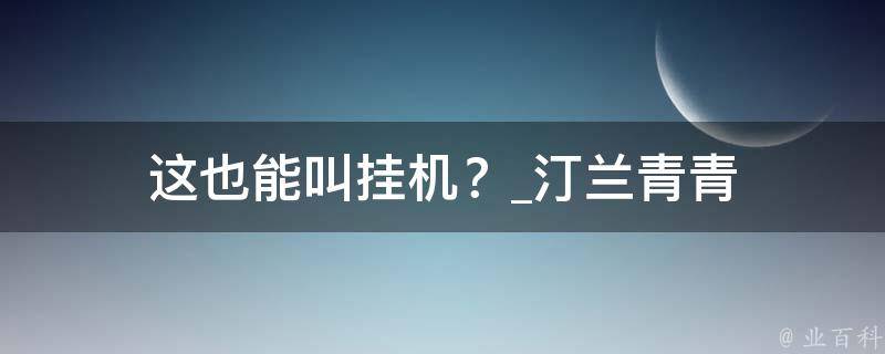 这也能叫挂机？