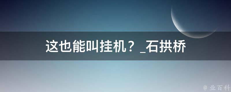 这也能叫挂机？