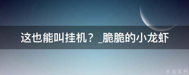 这也能叫挂机？